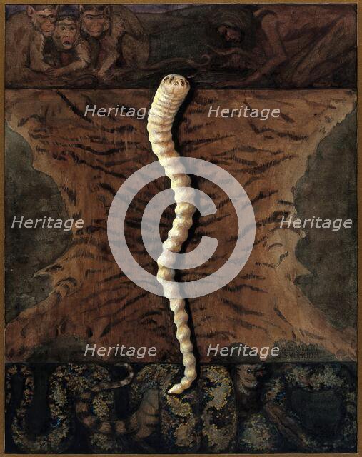 Parasites: a parasitical worm, shown much enlarged, with its hosts, c1930. Creator: J Svoboda.