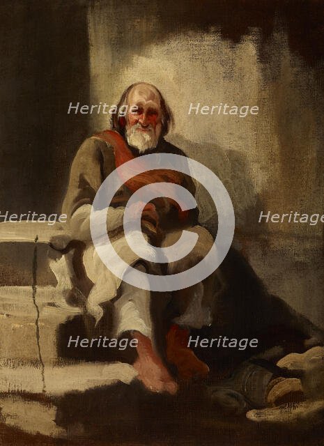 Study of an Old Man Sitting on the Stairs, c1840. Creator: Piotr Michalowski.