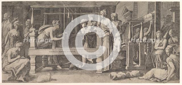 Women spinning, weaving and sewing, mid-16th century. Creator: Master FG (Italian, active mid-16th century).