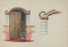 Restoration Drawing: Wall Decoration Over Doorway, Facade of Mission House, c. 1937. Creator: Robert W.R. Taylor.