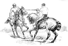 Sketches at the Royal Military Tournament...: fencing on horseback, 1890. Creator: Unknown.