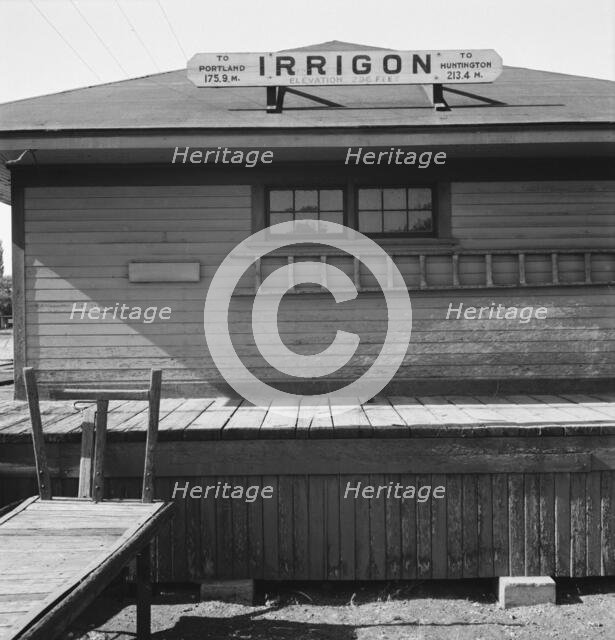 Detail of old railroad station, small farming town, population 108, Irrigon, Oregon, 1939. Creator: Dorothea Lange.