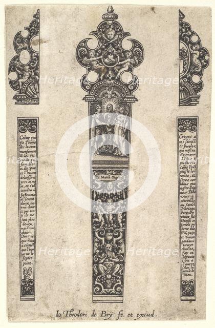 Design for knife handle to commemorate a marriage, ca. 1580-1600. Creator: Johann Theodor de Bry.