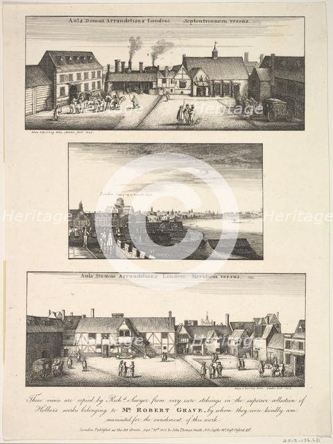 Two Views of Arundel House and London and the Thames as seen from the roof of Arundel Hous..., 1808. Creator: Richard Sayer.
