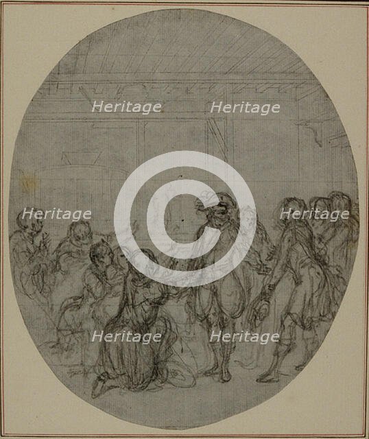 Study for a second edition, never published, of Colle's "La Partie de Chasse de Hen..., before 1766. Creator: Hubert Francois Gravelot.