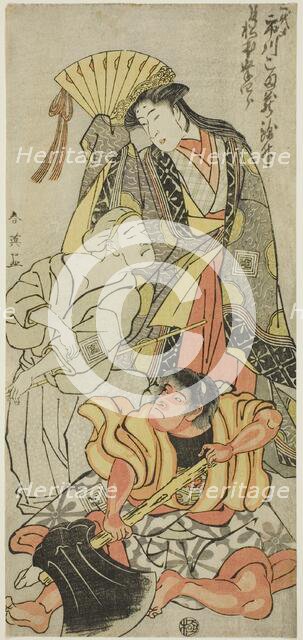 The Actor Ichikawa Komazo III in Three Roles: Nyosan no Miya (The Third Princess)..., c. 1791. Creator: Katsukawa Shun'ei.