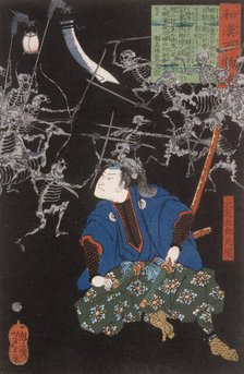 Oya Taro Mitsukune Watching Skeletons, 1865. Creator: Tsukioka Yoshitoshi.