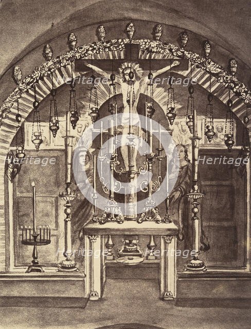 XIIe Station. Jésus meurt sur la croix. Autel élevé sur le lieu même ou le Christ..., 1860 or later. Creators: Louis de Clercq, H Jannin.
