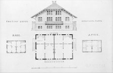 Switz[erland] Cottage (elevation and three plans), and Factory Lodge..., 1866-67. Creator: Alexander Jackson Davis.