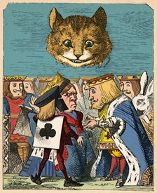 'The Cheshire Cat looking down at the Red King and Queen having an argument', 1889. Artist: John Tenniel.