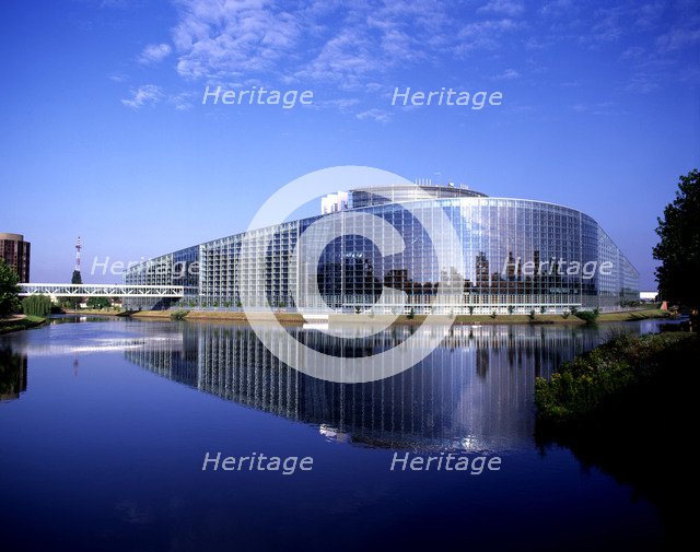 View of the European Parliament building in Strasbourg city.