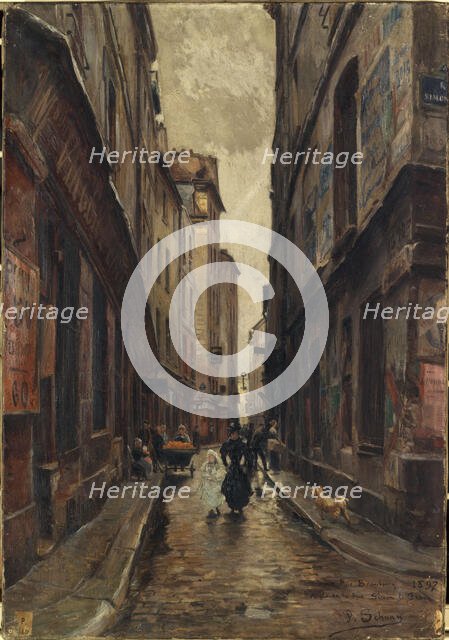 Rue Beaubourg at the corner of rue Simon-le-Franc, 1897. Creator: Paul Schaan.