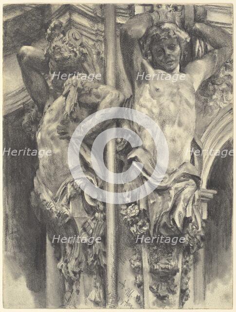 Atlases on the Wallpavillon of the Dresden Zwinger, 1880. Creator: Adolph Menzel.