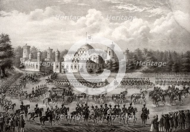 Procession of Tsar Nicholas I into Dormition Cathedral from the Petrovsky Palace during his coronation in 1825, 1826. Artist: Anonymous  