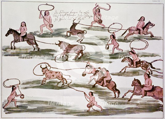 The Art of hunting of Mexican Indians, drawing from the book 'Hacia allá y para acá'.