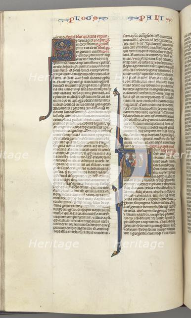 Fol. 148v, Chronicles I, historiated initial A, three descendants of Adam, c. 1275-1300. Creator: Unknown.
