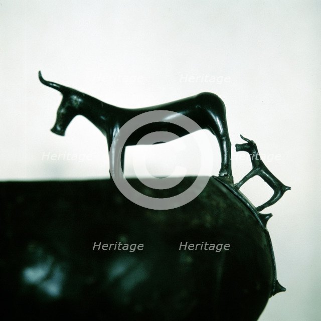 Detail of Celtic bronze bowl showing a cow and calf, Hallstatt, Austria, 6th century BC. Artist: Unknown