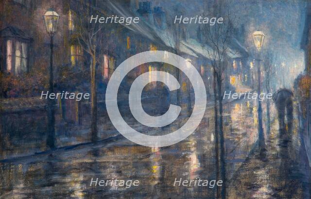 A Street At Night In Wet Weather, 1900-20. Creator: Edward Steel Harper.