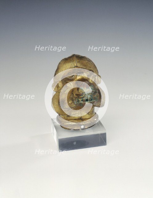 Gilt copper head of a Tibetan mastiff, Tibet, 15th-16th century. Artist: Unknown