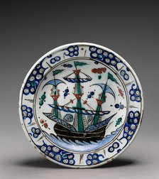 Dish with Sailing-Ship Design, Turkey, 17th century. Creator: Unknown.