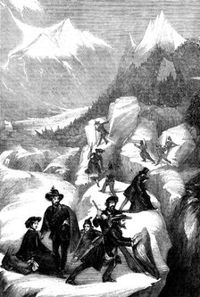 A Party of Tourists Crossing the Mer de Glace, 1858. Creator: Unknown.