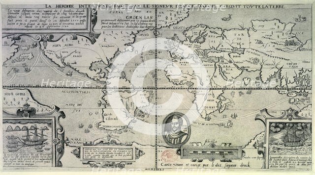 Map showing Francis Drake's Circumnavigation of the Globe, c1577-c1580. Creator: Unknown.