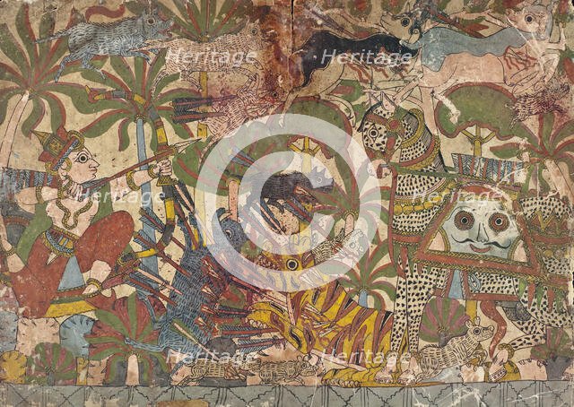 Babhruvahana Kills Animals to Save Syamakarna (recto), Babhruvahana Faces..., c1850. Creator: Unknown.