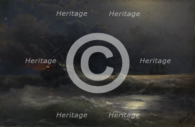 Burning ship (An episode of the Russian-Turkish War), 1896. Artist: Aivazovsky, Ivan Konstantinovich (1817-1900)