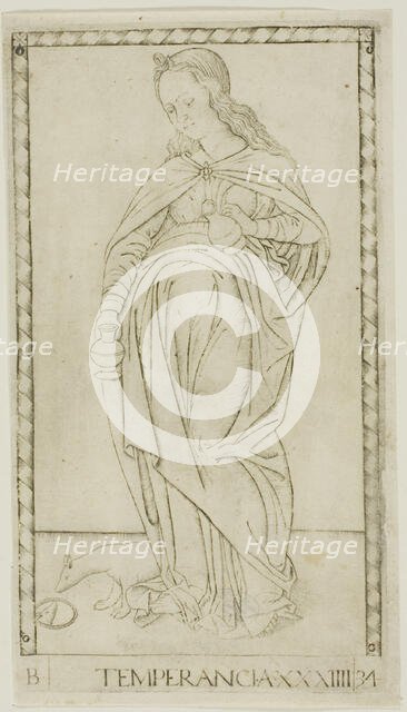 Temperance, plate 34 from Genii and Virtues, c.1465. Creator: Unknown.