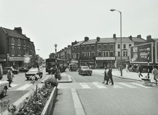 General view of Hoe Street, Walthamstow, at the junction with Church Hill and High St, London, 1970. Creator: Unknown.