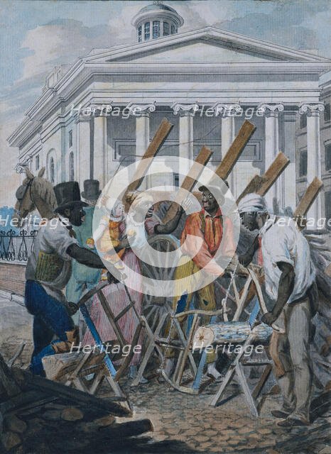 Black Sawyers Working in front of the Bank of Pennsylvania, Philadelphia, 1811-ca. 1813. Creator: Attributed to John Lewis Krimmel (1786-1821).