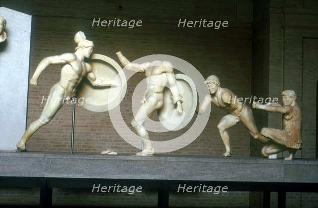Reconstruction of part of the East Pediment of the Temple of Aphaia, Aegina, Greece, c500 - 480 BC. Artist: Unknown