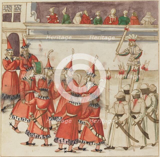 Seven Men in Red Gathered in a Circle, c. 1515. Creator: Unknown.