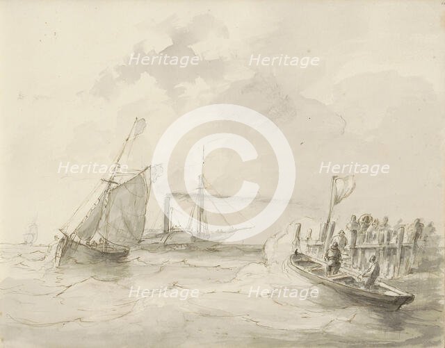 Sailing ships off the coast, c.1825-c.1875.  Creator: Circle of Petrus Johannes Schotel.