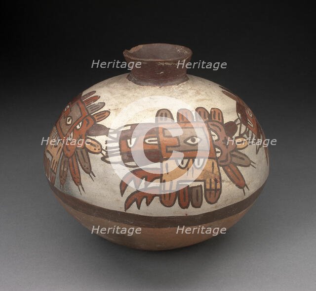 Jar with Narrowed Neck Depicting Highly Abtracted Bird or Insect, 180 B.C./A.D. 500. Creator: Unknown.