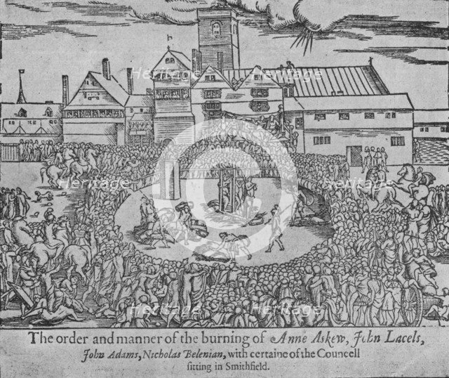 The burning of Anne Askew, John Lascelles, John Adams and Nicholas Belenian, 1546 (1904). Artist: Unknown.