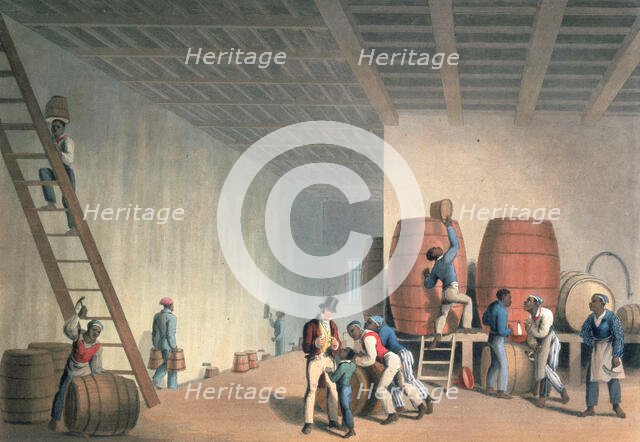 Interior of distillery, Antigua, 1823. Creator: William Clark.