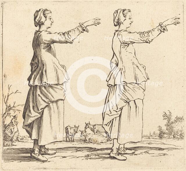 Peasant Woman, in Profile, Facing Right, with Arm Extended, 1617 and 1621. Creator: Jacques Callot.