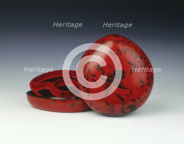 Red lacquer peach-shaped box, Qing dynasty, China, 18th century. Artist: Unknown