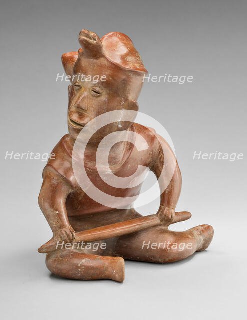 Seated Warrior Figure with Turtle Headdress, Holding a Staff, 100 B.C./A.D. 250. Creator: Unknown.