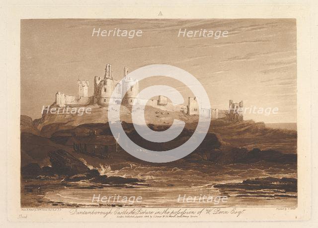 Dunstanborough Castle (Liber Studiorum, part III, plate 14), June 10, 1808. Creator: JMW Turner.
