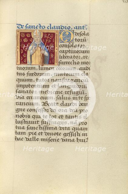 Saint Claudius; Poncher Hours, about 1500. Creator: Master of Jacques de Besancon.
