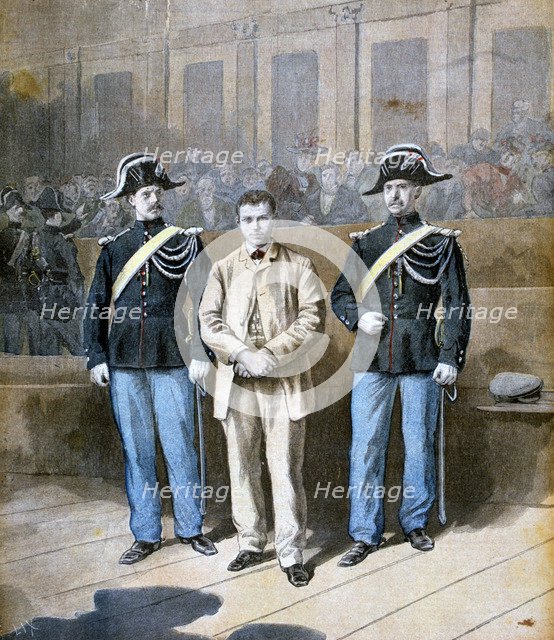 Trial of Sante Jeronimo Caserio, Italian anarchist and assassin, 1894. Artist: Frederic Lix