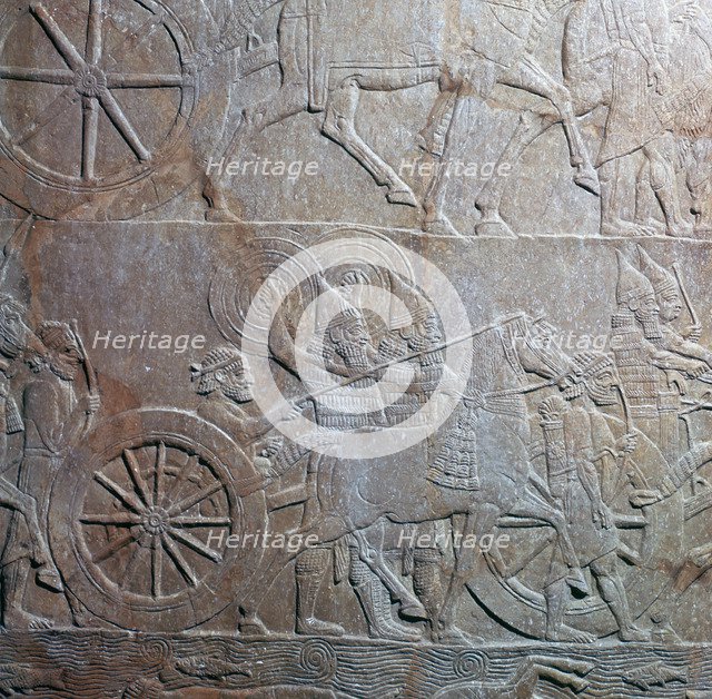 Assyrian relief showing Assyrian chariot at battle of the river Ulai, 7th century. Artist: Unknown