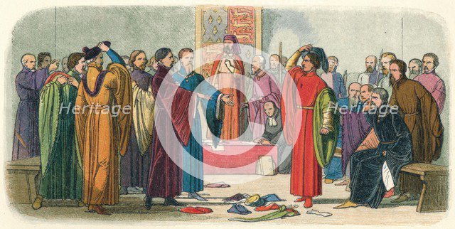 'Albemarle and Fitzwalter exchange defiance', c. late 14th Century (18640. Artist: James William Edmund Doyle.