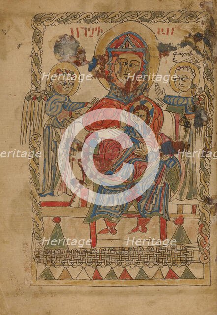 The Virgin and Child Enthroned; Gospel Book, 1386. Creator: Unknown.