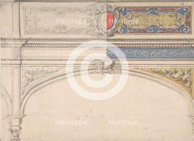 Design for Decorated Archway, Monaco Pavillion, 1878. Creators: Jules-Edmond-Charles Lachaise, Eugène-Pierre Gourdet.