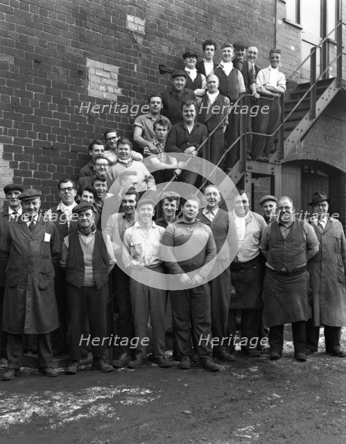 Group portrait of workers, Edgar Allen's steel foundry, Sheffield, South Yorkshire, 1963. Artist: Michael Walters
