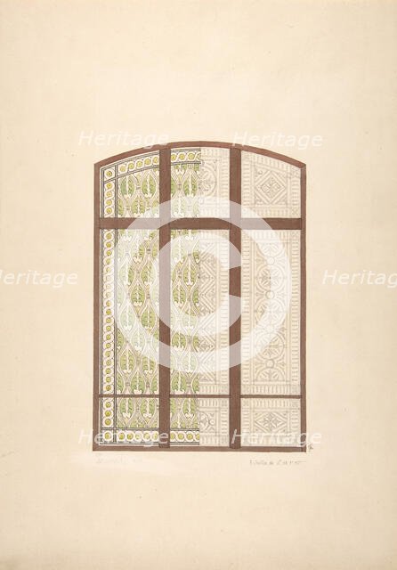 Design for an arched stained glass window, showing two alternative patterns, 1869. Creators: Jules-Edmond-Charles Lachaise, Eugène-Pierre Gourdet.