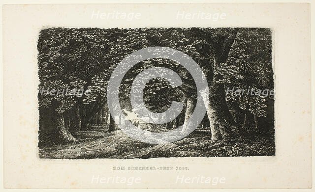 Woodland Path with a Coach, 1857. Creator: Karl Friedrich Schinkel.